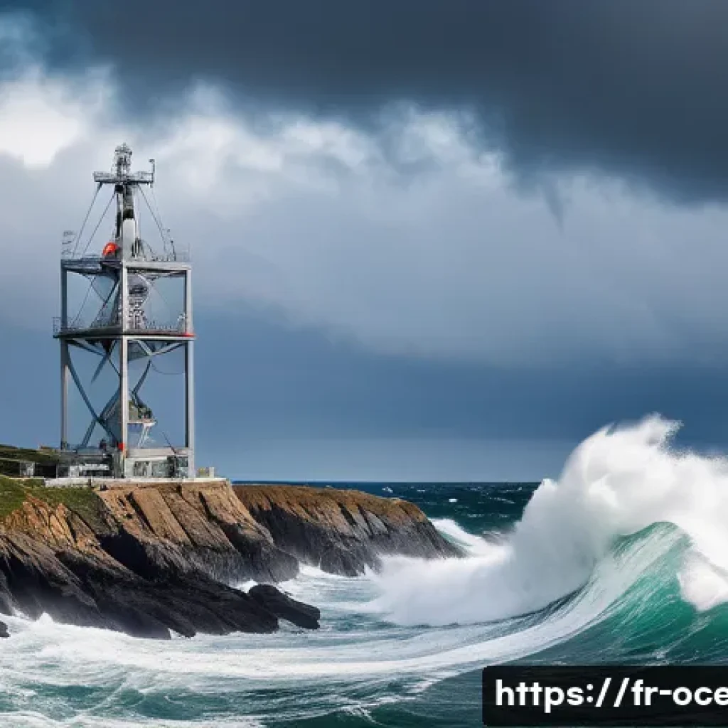 해양 에너지 기술 - A dramatic seascape off the coast of Brittany, France, featuring large, powerful ocean waves crashin...