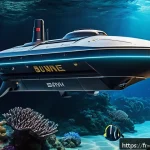심해 탐사 드론 - A cutting-edge underwater drone navigating a narrow, rocky submarine canyon with advanced obstacle a...