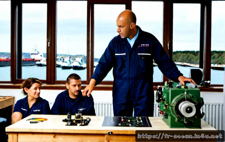 Home 16 해양기술 교육 과정 - Photorealistic maritime technology training workshop at a French Atlantic coast vocational center, a...