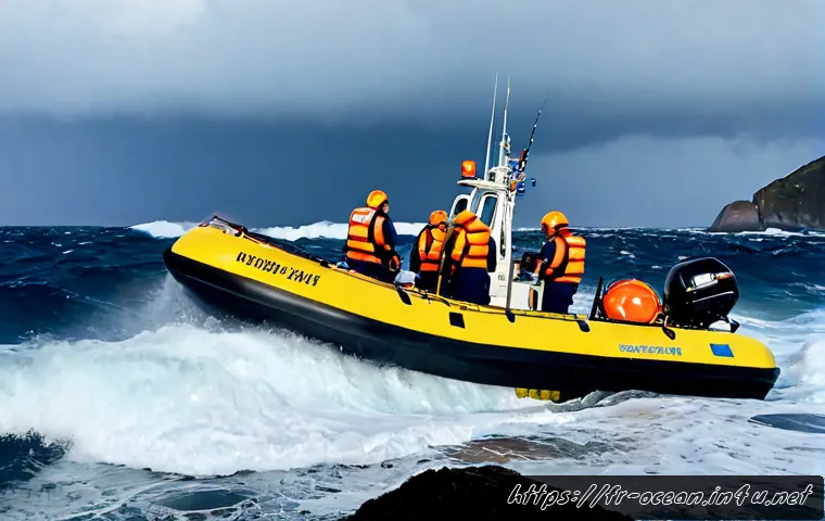 해양 사고 구조 대책 - Photorealistic emergency maritime rescue off the French Atlantic coast, French-style coast guard res...